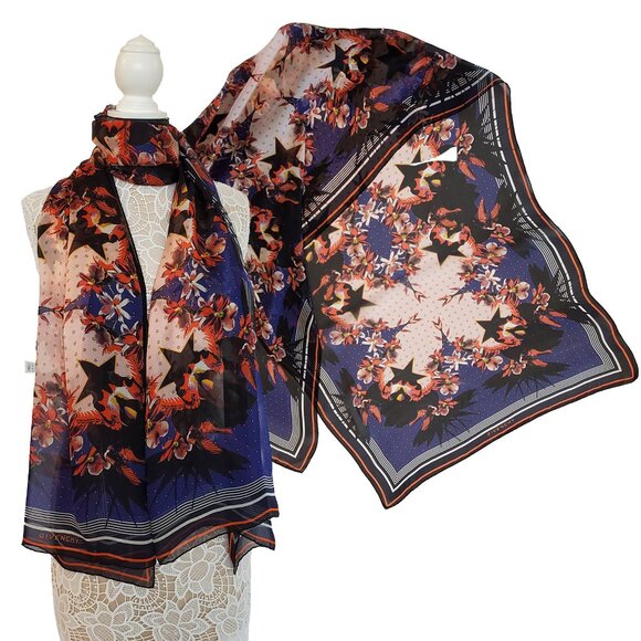 GIVENCHY SCARF ULTRA PARADISE FLORAL STARS LONG FOULARD 76" x 26" - Picture 1 of 15